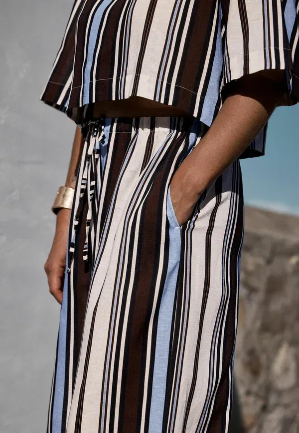 Брюки прямого кроя с высокой посадкой Regular fit - wide leg trousers Next, chocolate brown blue stripe, синий/коричневый/шоколадный — фото 4