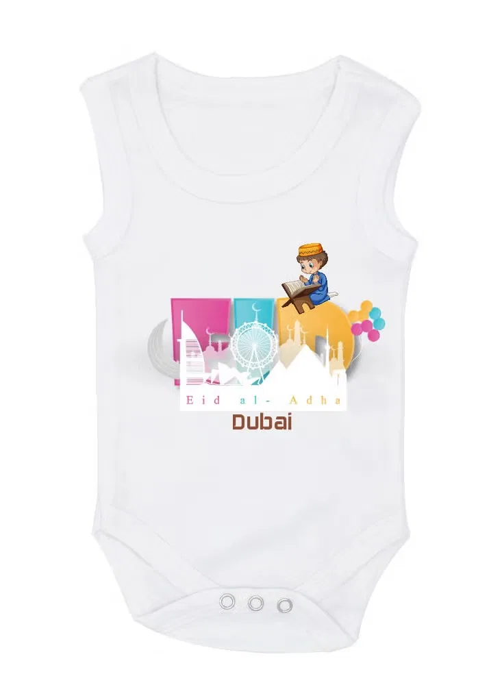 Боди-комбинезон без рукавов с принтом My First Eid Dubai Printshop4Me, белый
