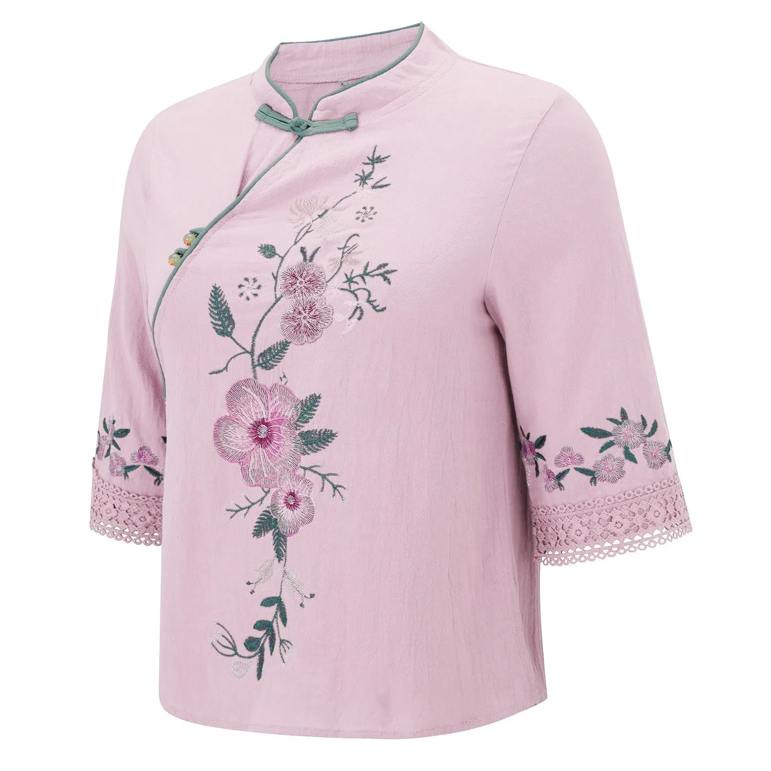 Женская блузка с длинным рукавом, китайский стиль, Pink — фото 3