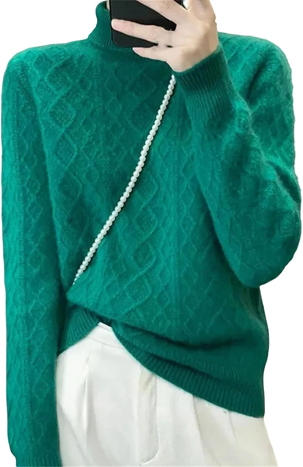 Женский свитер с высоким воротником, оверсайз, вязаный, Cashmere Coats, Ancient Green