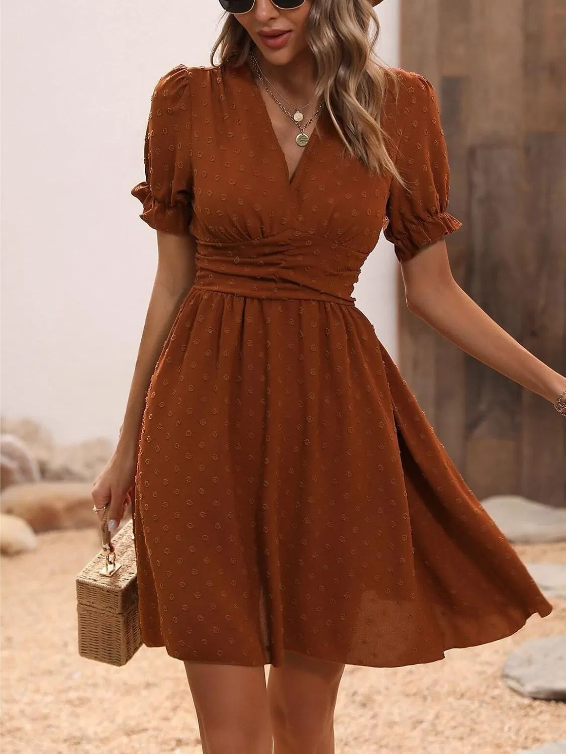 Женское повседневное платье с рюшами A-силуэта, Burnt Orange — фото 2