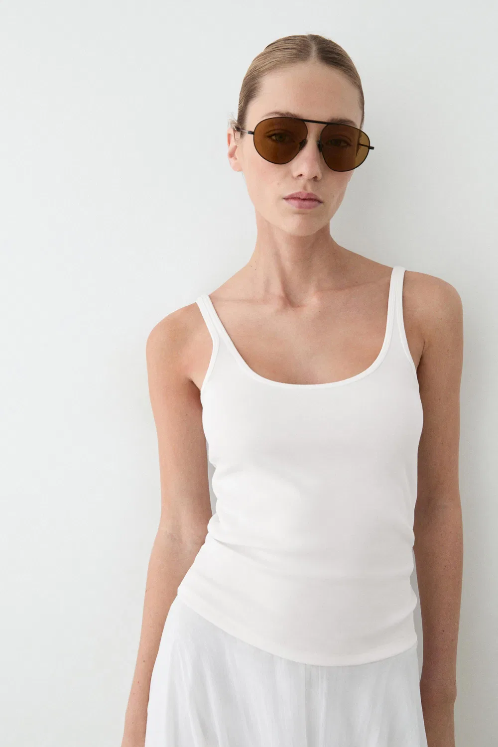 Топ Massimo Dutti Strappy Cotton Blend, белый