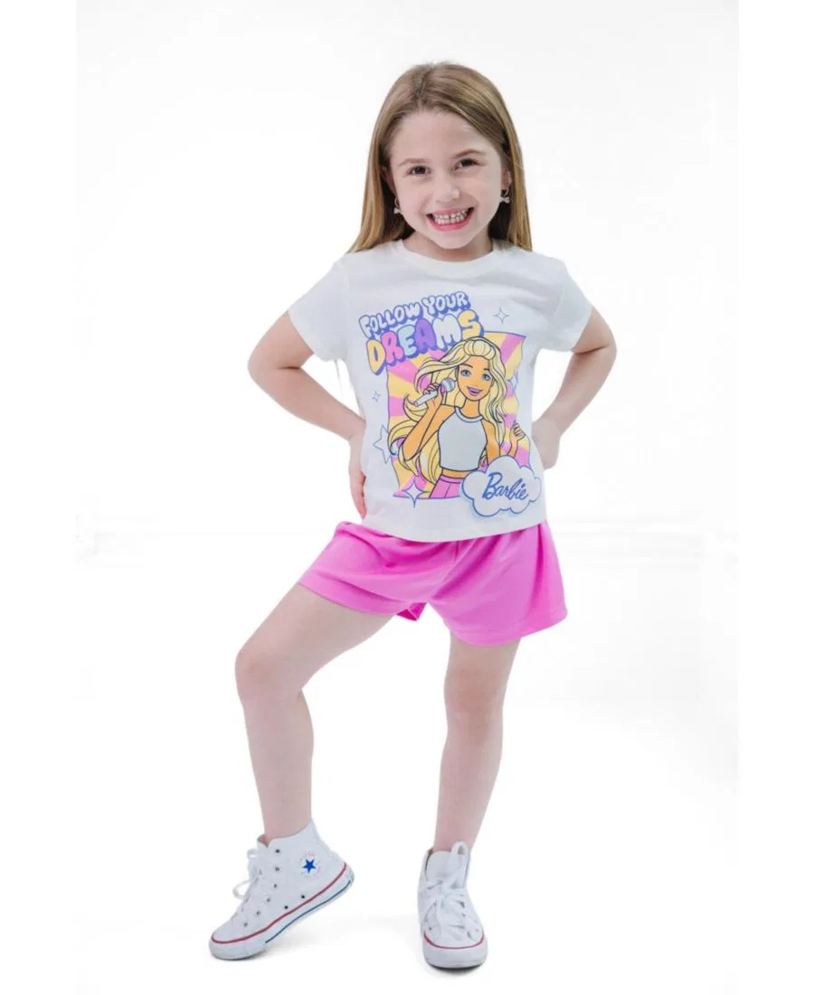 Комплект из футболки и шорт с принтом Barbie Follow Your Dreams Barbie, Off White Pink — фото 2