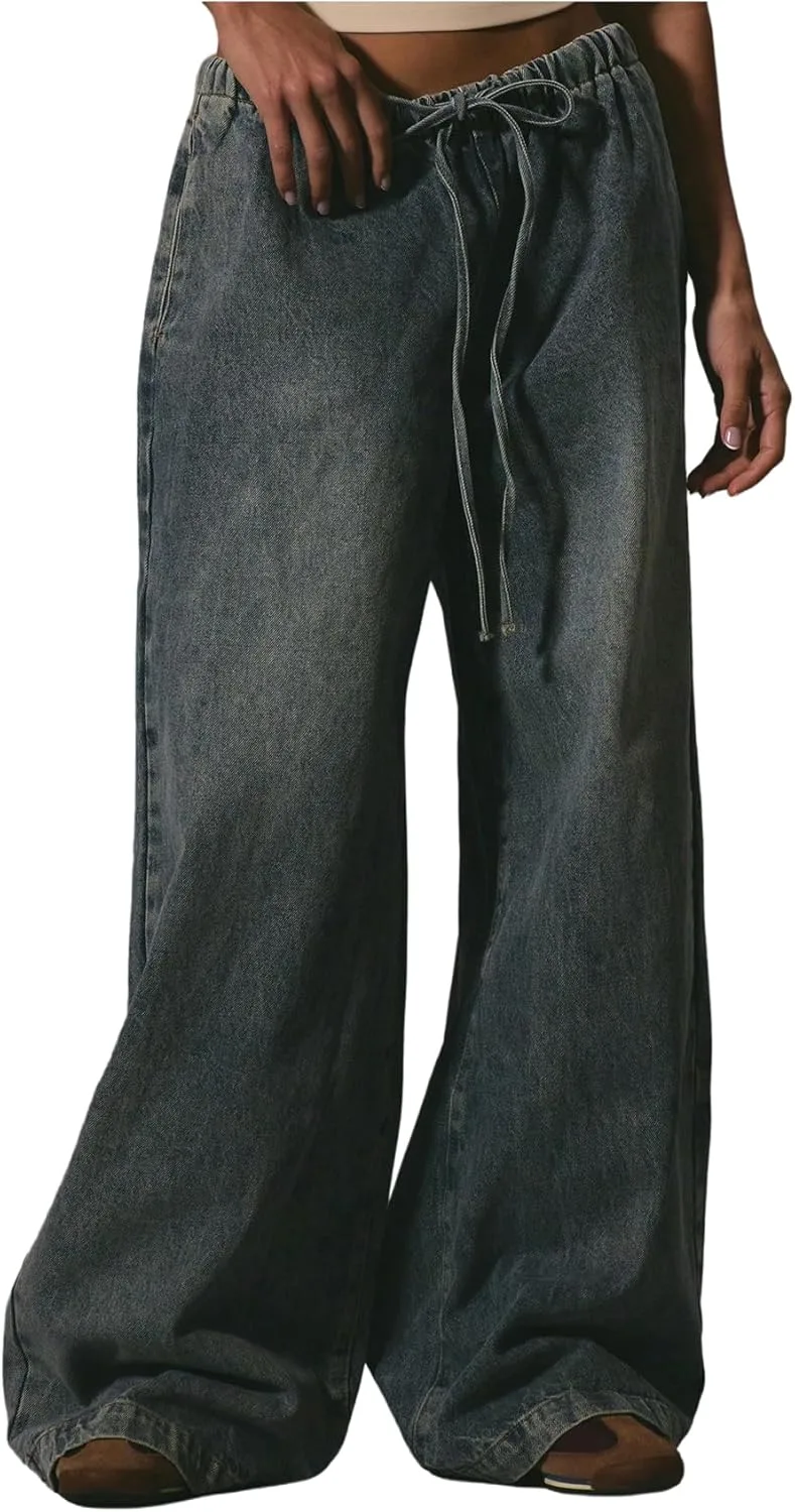 

GORGLITTER женские джинсы с завязками широкие low waisted baggy