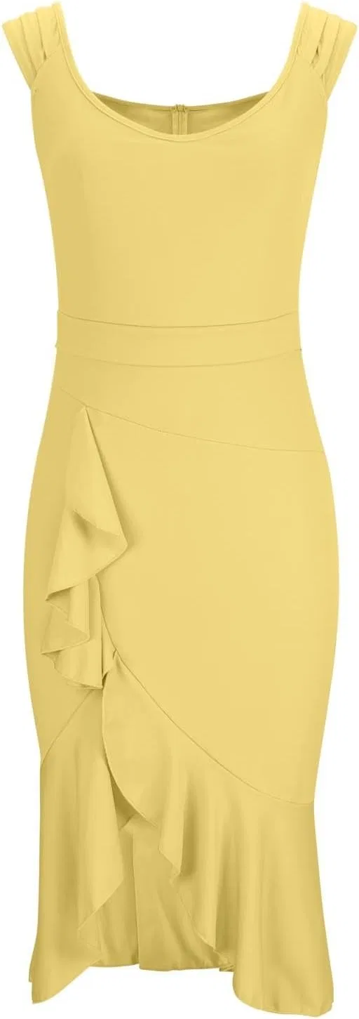 Женское сатиновое платье миди с открытыми плечами Yellow — фото 3