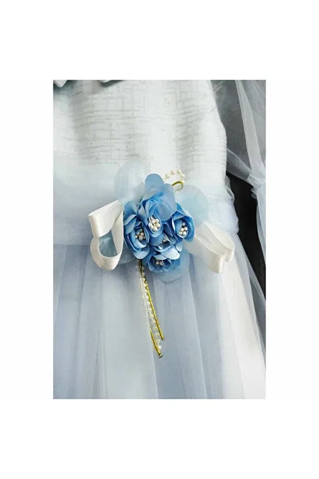 Детское платье для девочек с длинным рукавом Tulle detailed dress with sleeves Bebelop, Baby Blue — фото 2