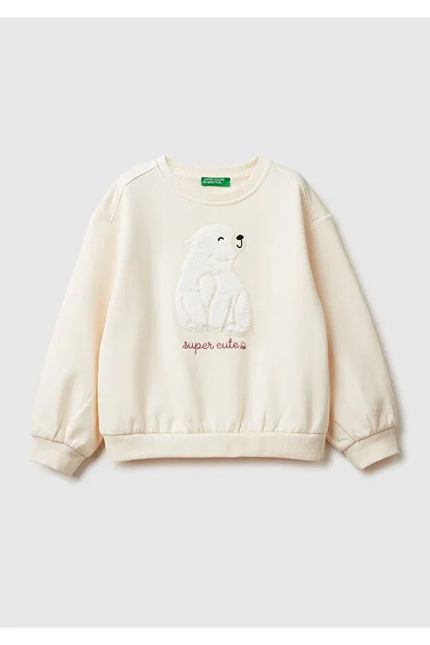 Детские свитшот для девочек с аппликацией United Colors Of Benetton, Ecru