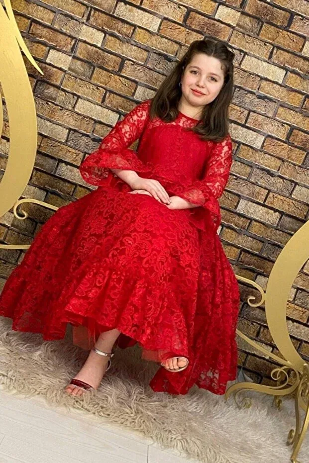 Детское платье для девочек с длинным рукавом Abiyekids, Red — фото 3