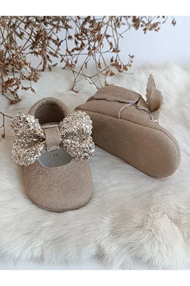 Детские ботиночки для малышей кожаные Alice stoned milk brown Hodore, Milky Brown — фото 4