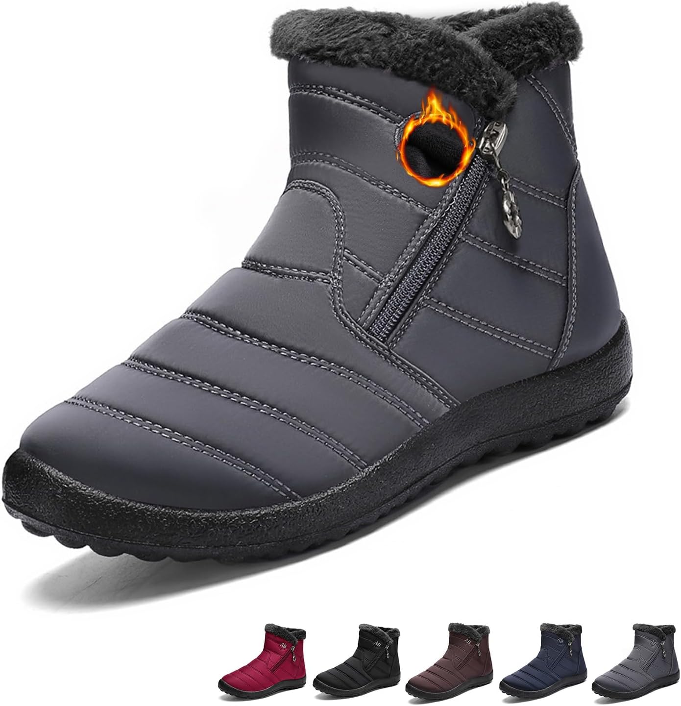 

Женские уютные зимние водонепроницаемые ботинки с противоскользящей подошвой для улицы, легкие, с боковой молнией, короткие водонепроницаемые ботильоны без шнурков Generic, серый