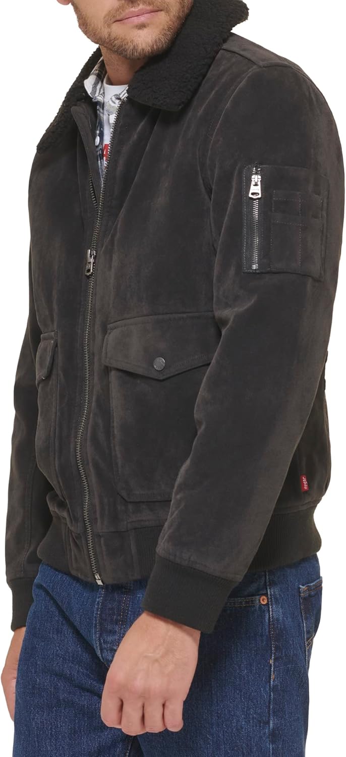 Мужская куртка-бомбер Levi's из искусственной замши, Charcoal Faux Suede Sherpa Collar — фото 4