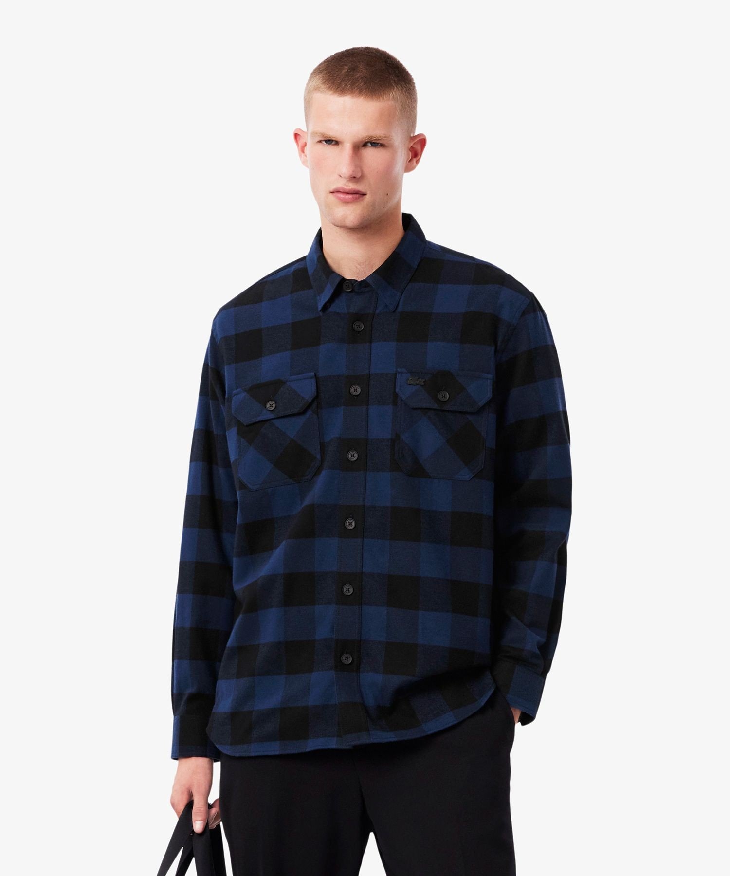 Свободная хлопковая клетчатая фланелевая рубашка LACOSTE, Navy