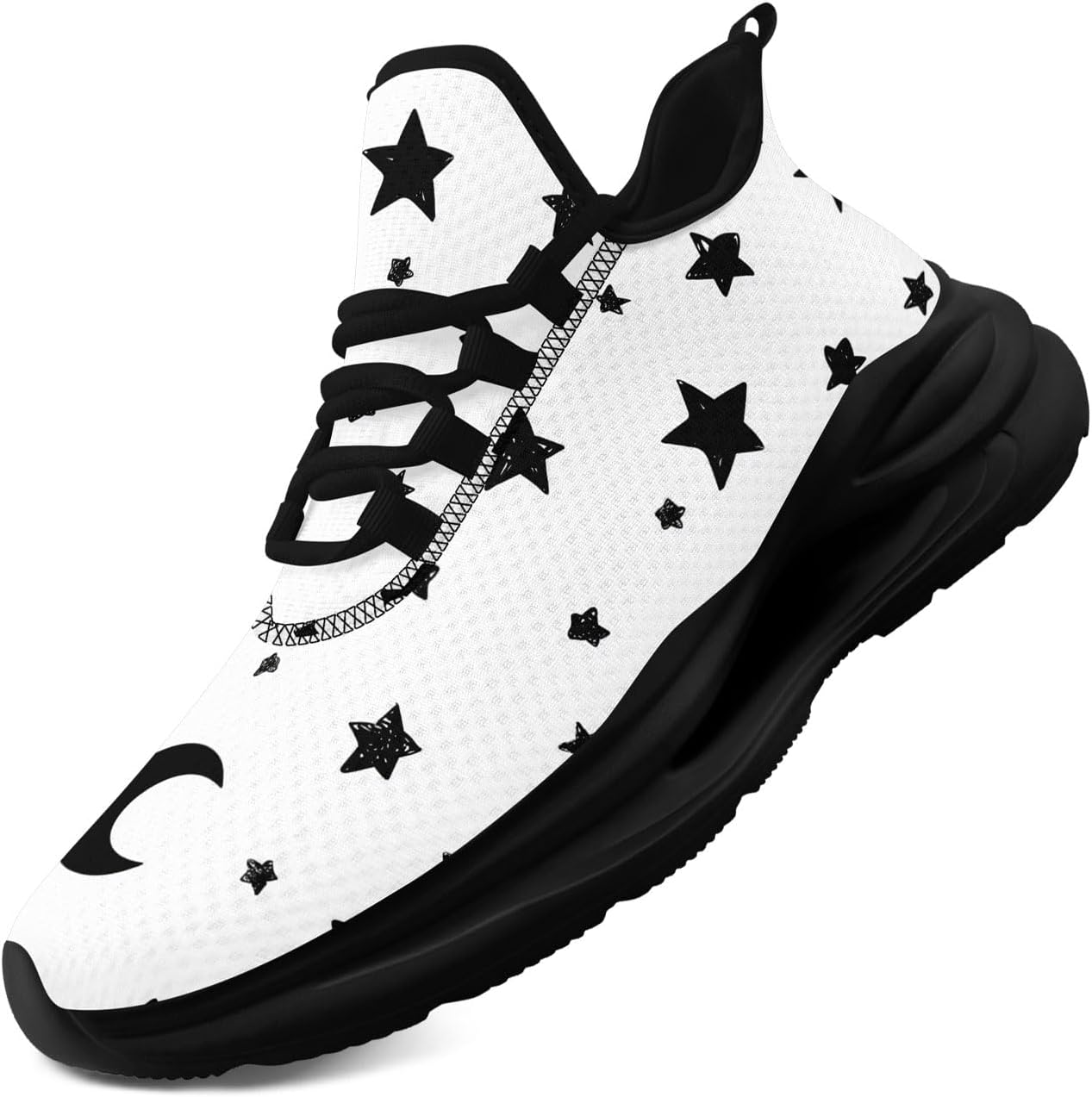 

Легкие кроссовки AWSOLE с принтом Солнце, Луна, Звезда для женщин и мужчин, дышащая сетка, для бега и ходьбы, модные, комфортные тренировочные, белый/черный