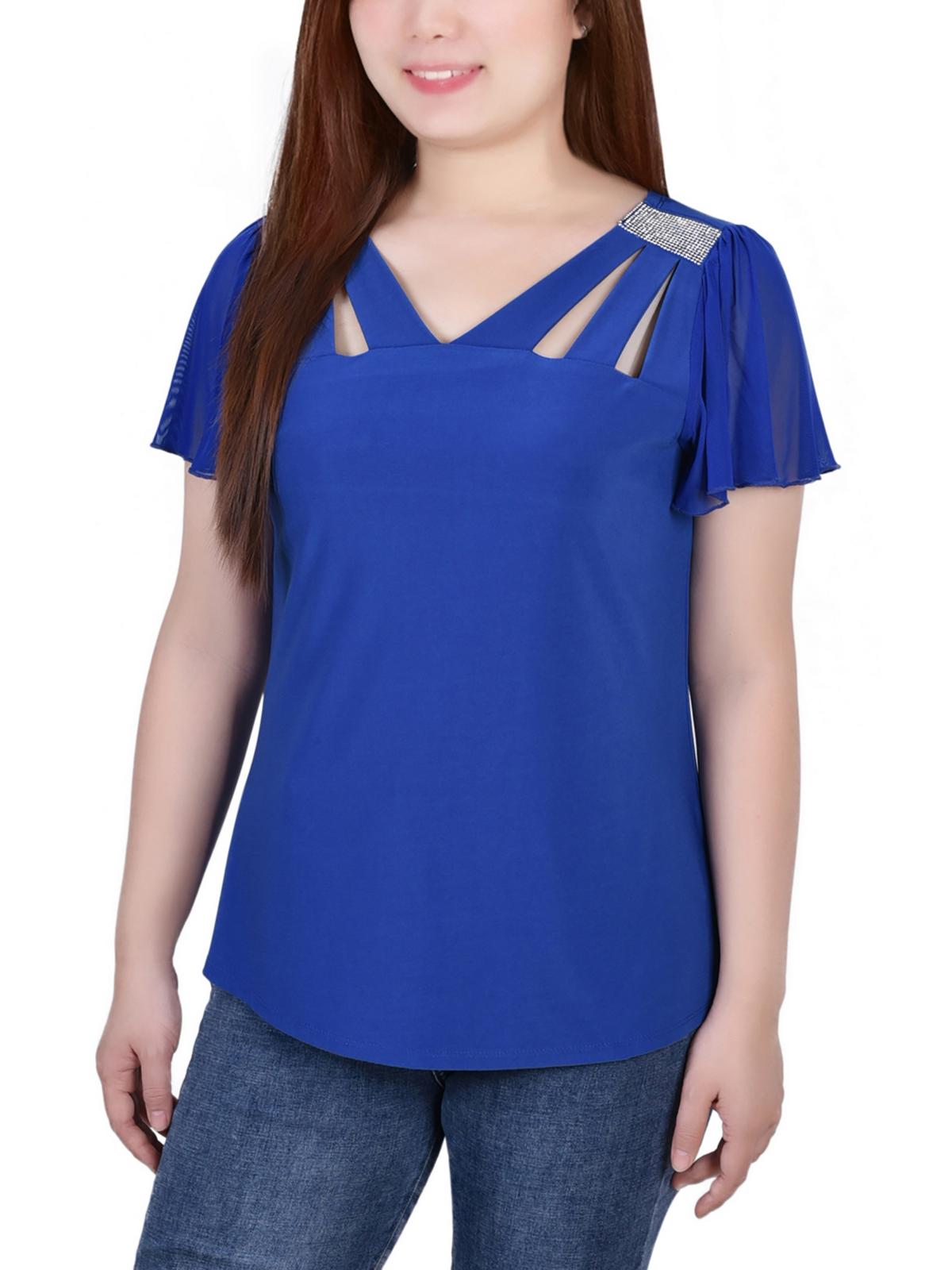 

Женская блузка Petites с вырезом и сетчатой ​​вставкой NY Collection, цвет surf the web