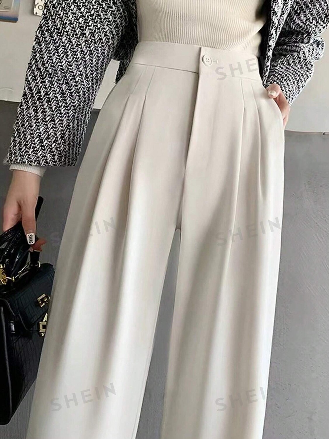 

LUNE Женские простые однотонные повседневные брюки больших размеров больших размеров Shein, кремовый/бежевый