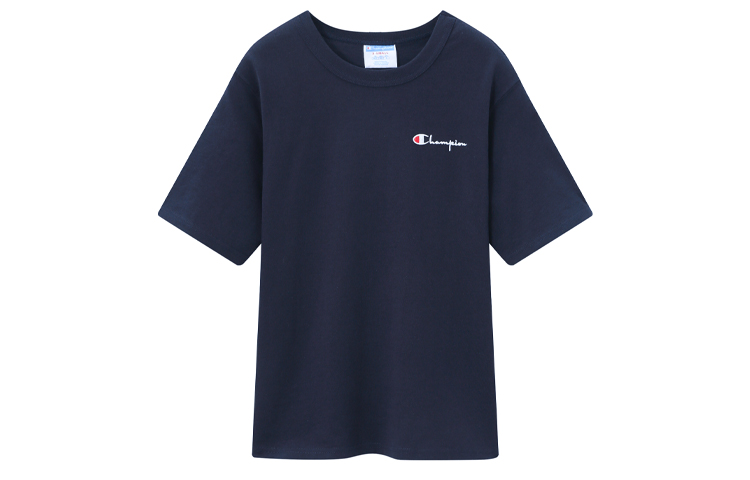 

Футболка с круглым вырезом приталенная прямая короткий рукав американская версия унисекс темно-синий Champion