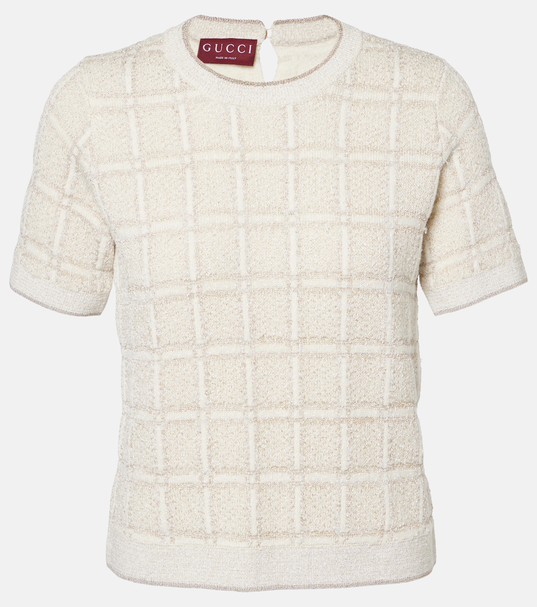 

Проверенный жаккардовый топ из смесовой шерсти с ламе Gucci, White/Gold