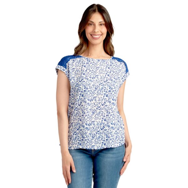 

Женский топ с кружевными плечами и рукавом долман Apt. 9, цвет blue white floral