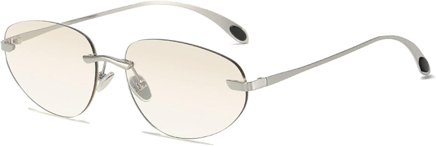 

Женские солнцезащитные очки Y2K, роскошные безободковые солнцезащитные очки в футуристическом корейском стиле, овальная оправа «кошачий глаз», защита от УФ-излучения UV400, размер N45 mincl, Silver