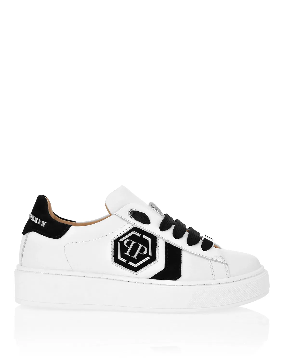 Детские кроссовки кожаные Lo-Top PHILIPP PLEIN, White/Silver — фото 2