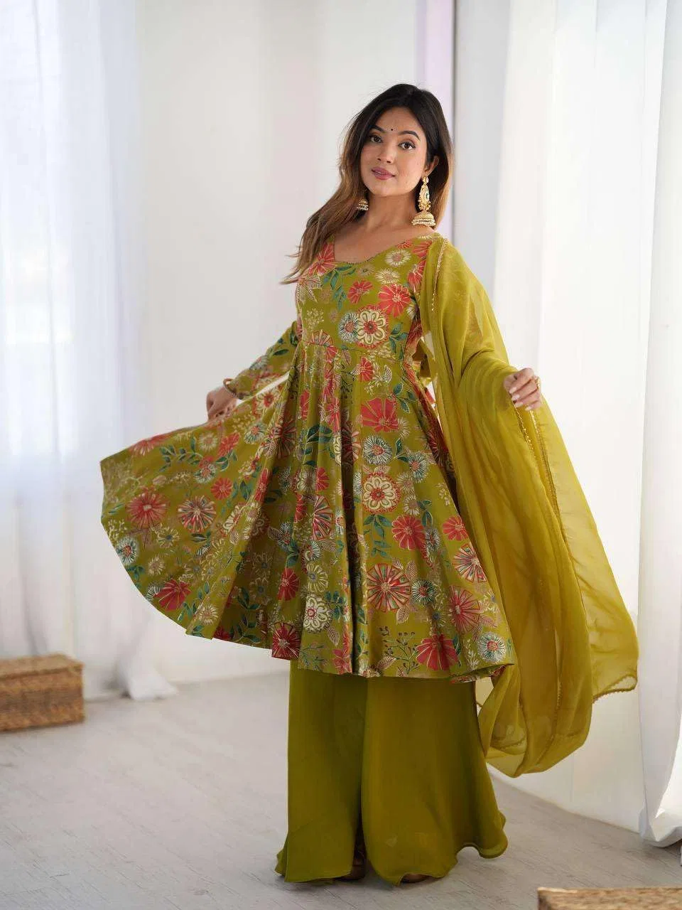 Женский комплект-туника с палаццо и пашминой, Anarkali, оранжевый — фото 4