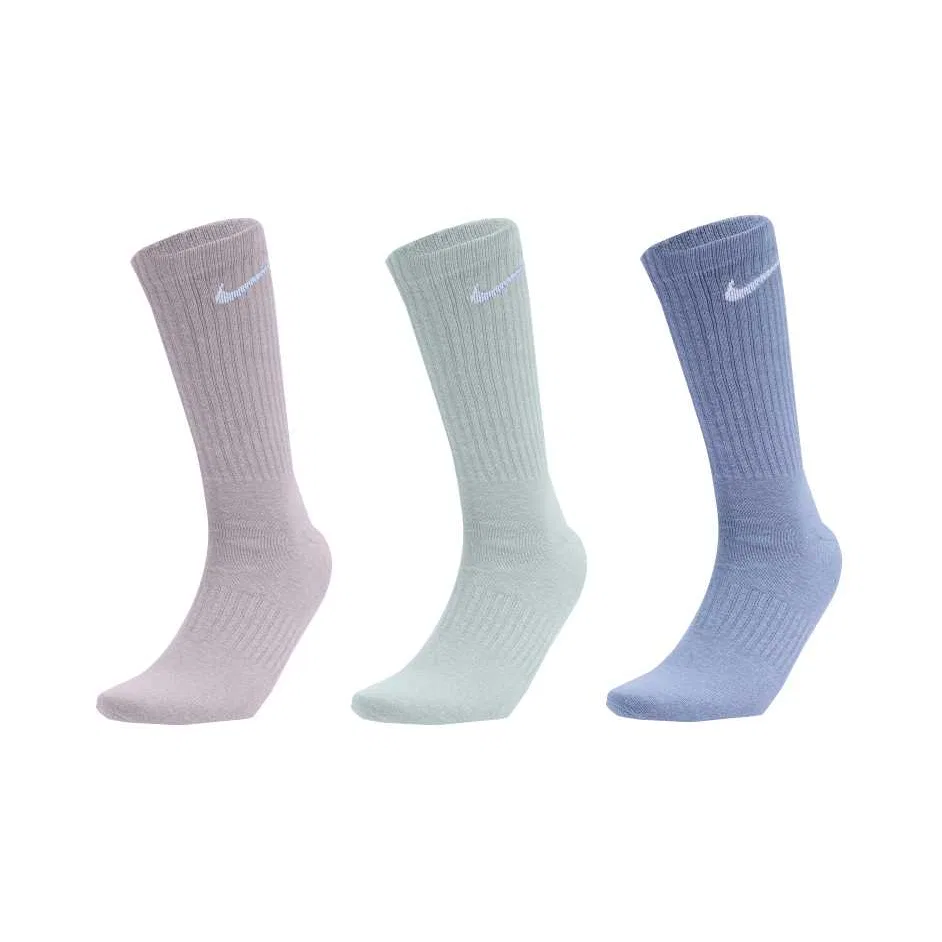 Носки спортивные Dri Fit, 3 пары, Nike, Slate Gray/White/White Gold Purple/White/Light Silver/White