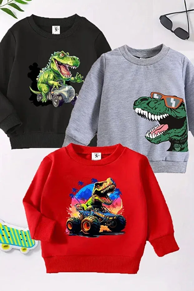 Детские свитшот для девочек с принтом Dinosaur printed 3-pack Twins Tailors, Black