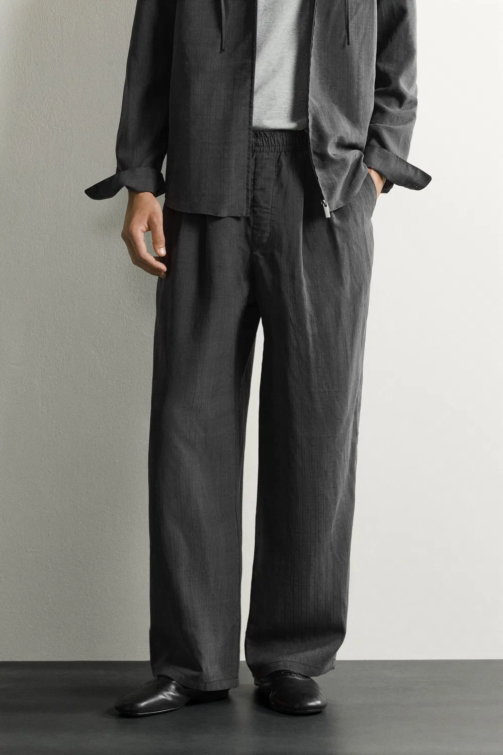 Полосатые свободные брюки ZARA, Anthracite grey — фото 2