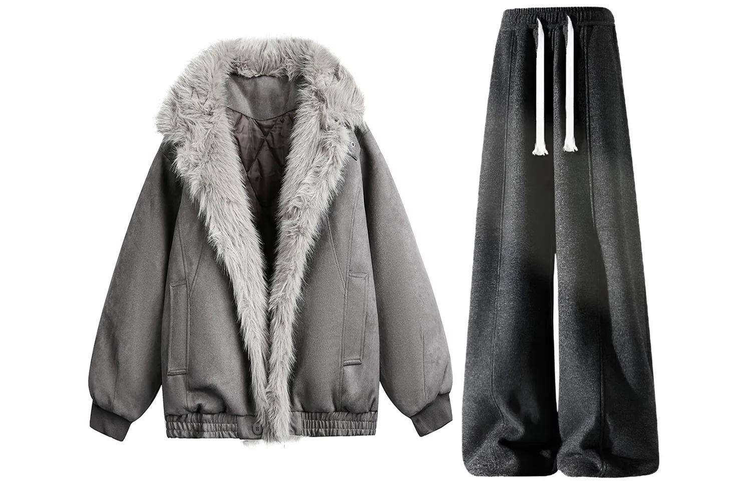 Детский комплект из худи и брюк с флисовой подкладкой X1617, Gray Top+Black Pants