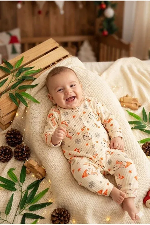 Детское боди-комбинезон для новорожденных с длинным рукавом Baby snowman Yukobaby Bebeğiniz Için En Doğalı, Beige
