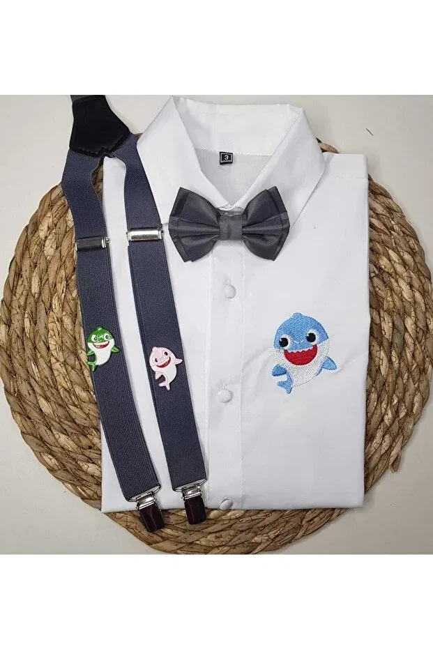 Детская рубашка для мальчиков с принтом Baby shark concept sling bow tie shirt Cool Partyshop, Gray