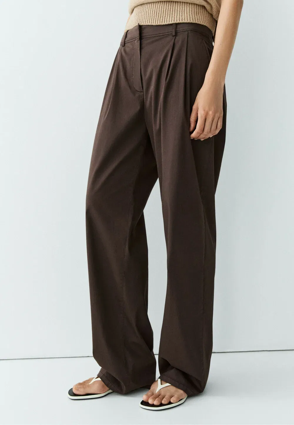 Плиссированные брюки из смесовой хлопковой ткани поплин Massimo Dutti, Dark Brown