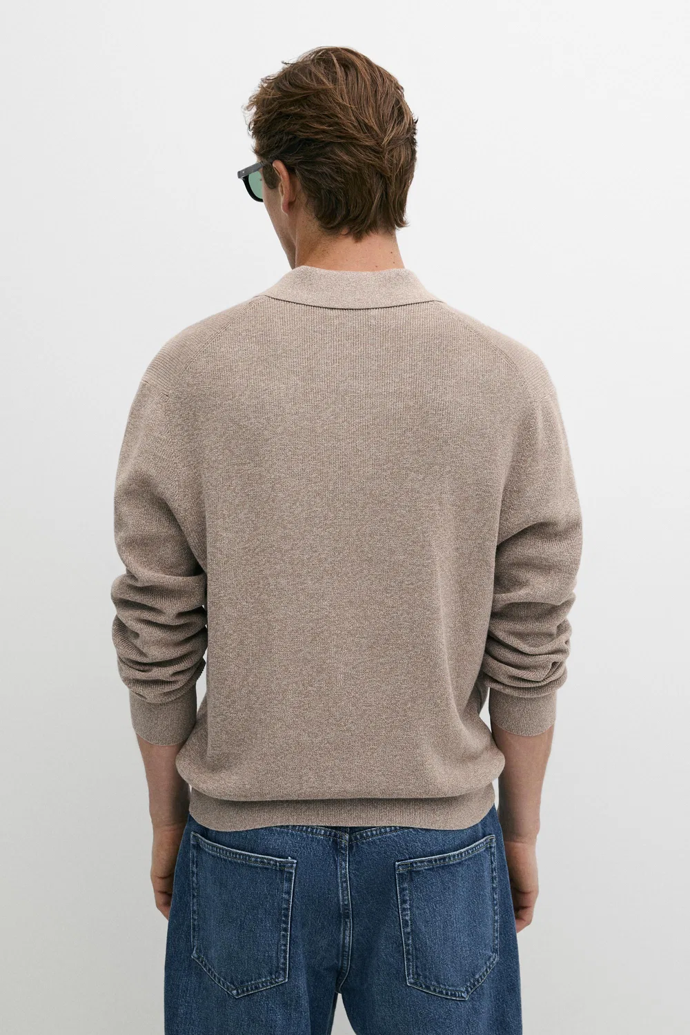 Поло-свитер Massimo Dutti 100% Cotton Mouliné, бежевый — фото 4