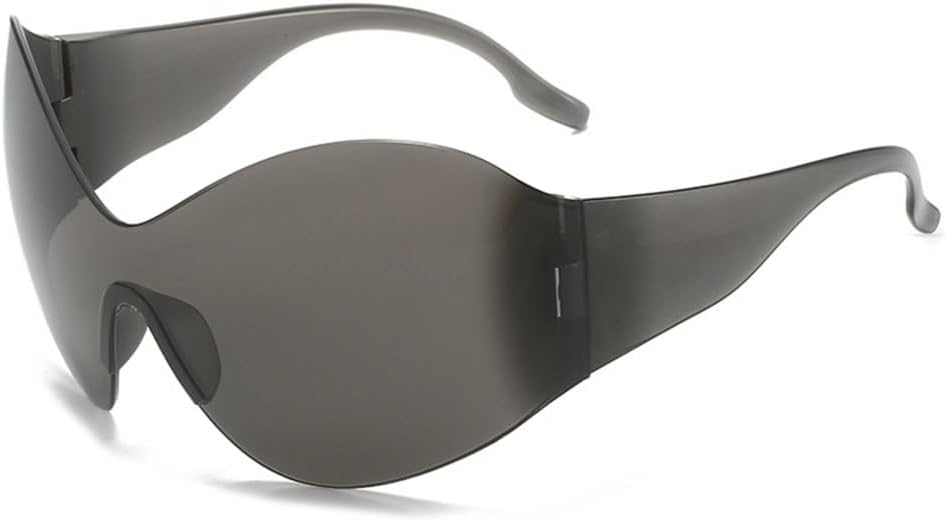 

Солнцезащитные очки-комбинезон конфетного цвета без оправы для женщин, модные солнцезащитные очки-«кошачий глаз» большого размера для мужчин в стиле хип-хоп MTZJH, Black Gray