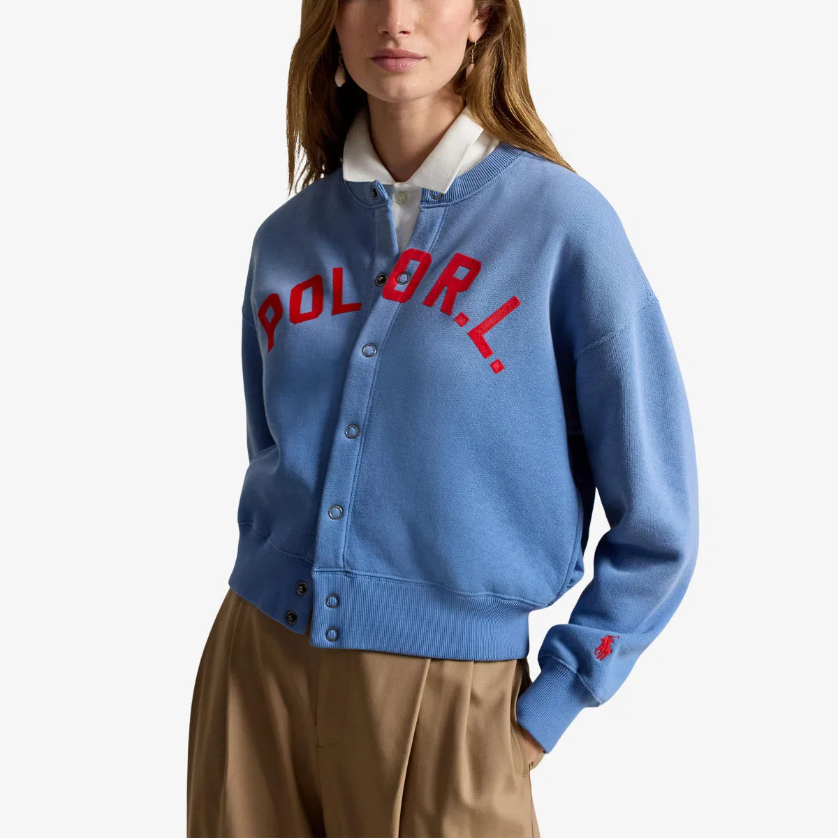 Фирменный хлопковый кардиган с круглым вырезом Polo Ralph Lauren, синий — фото 3