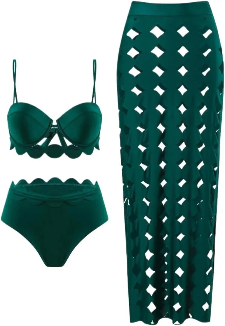 Женский бикини-комплект с завязками на шее, Dark Green