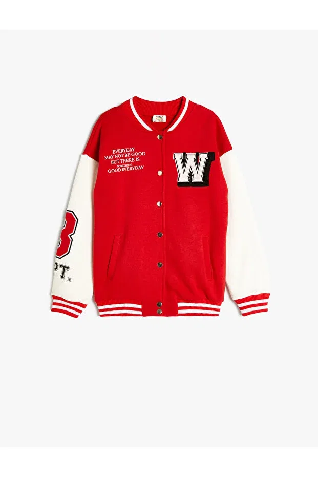 Детская куртка для девочек с принтом College jacket Koton, Red — фото 3