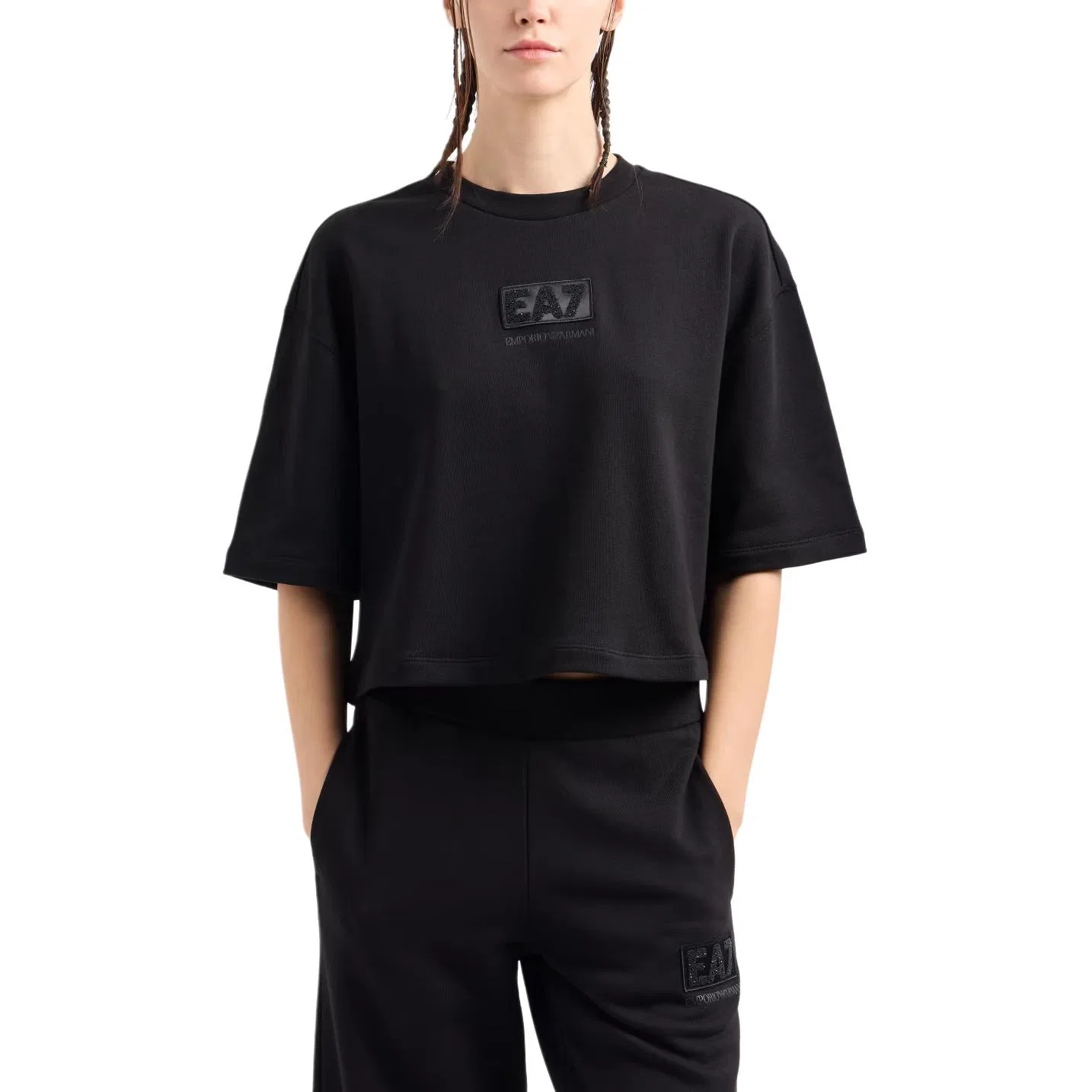 Женская футболка Relaxed Fit EMPORIO ARMANI, Черный — фото 3