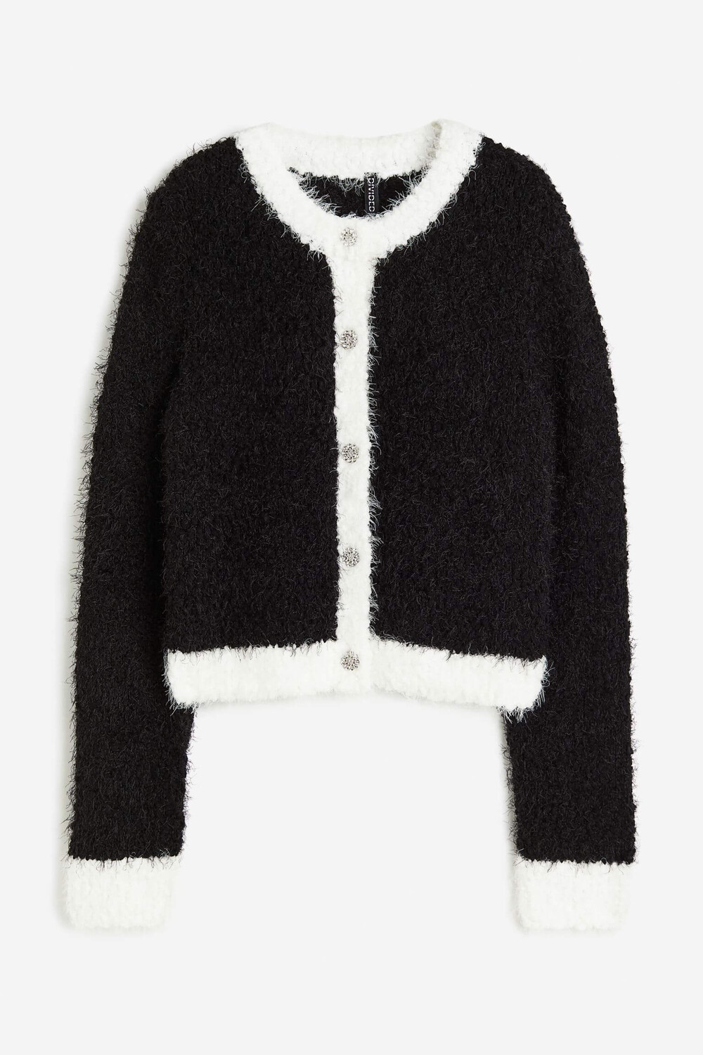 

Кардиган H&M Rhinestone-button Fluffy-knit, черный/белый
