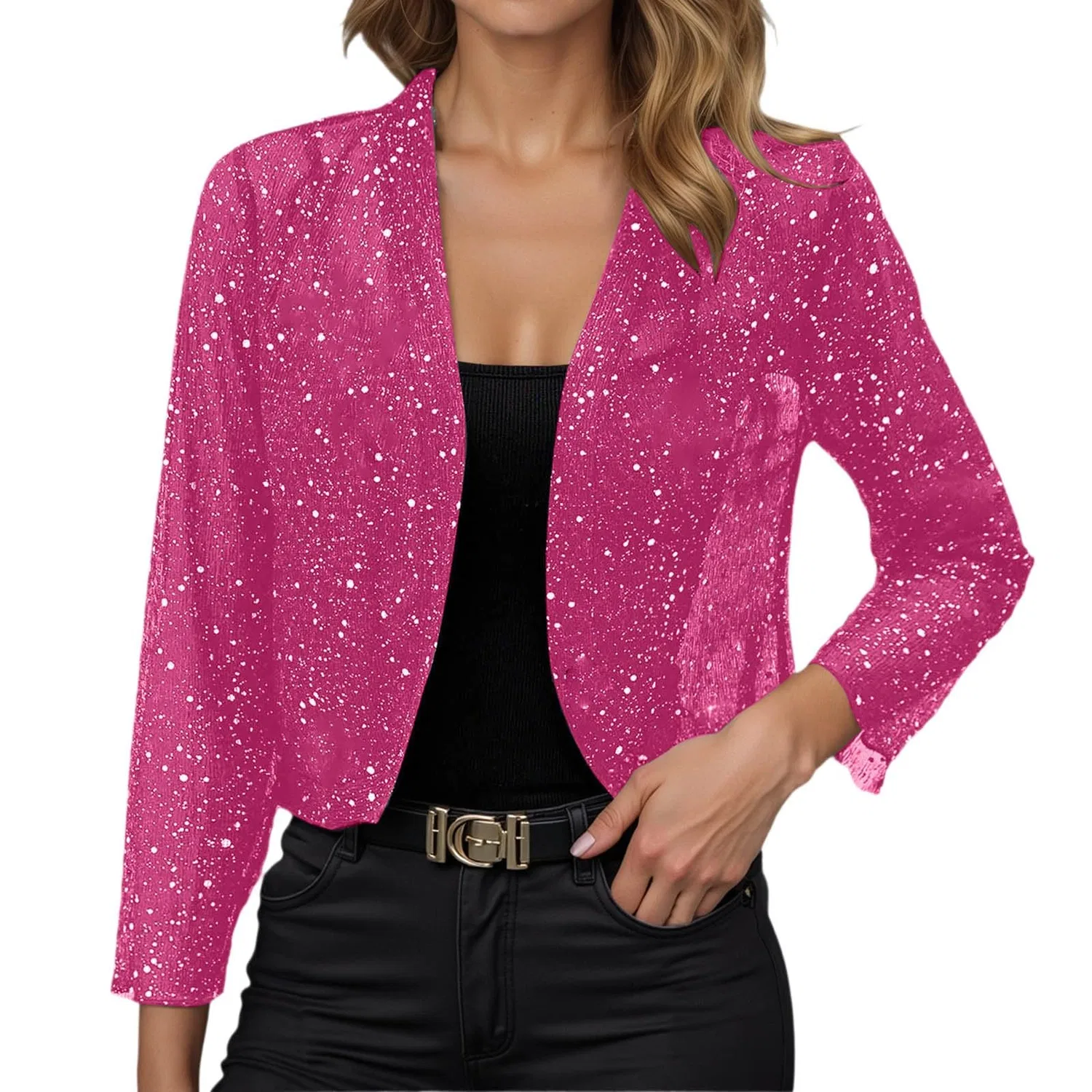 Женское легкое блестящее пальто с длинным рукавом, Pink Warm