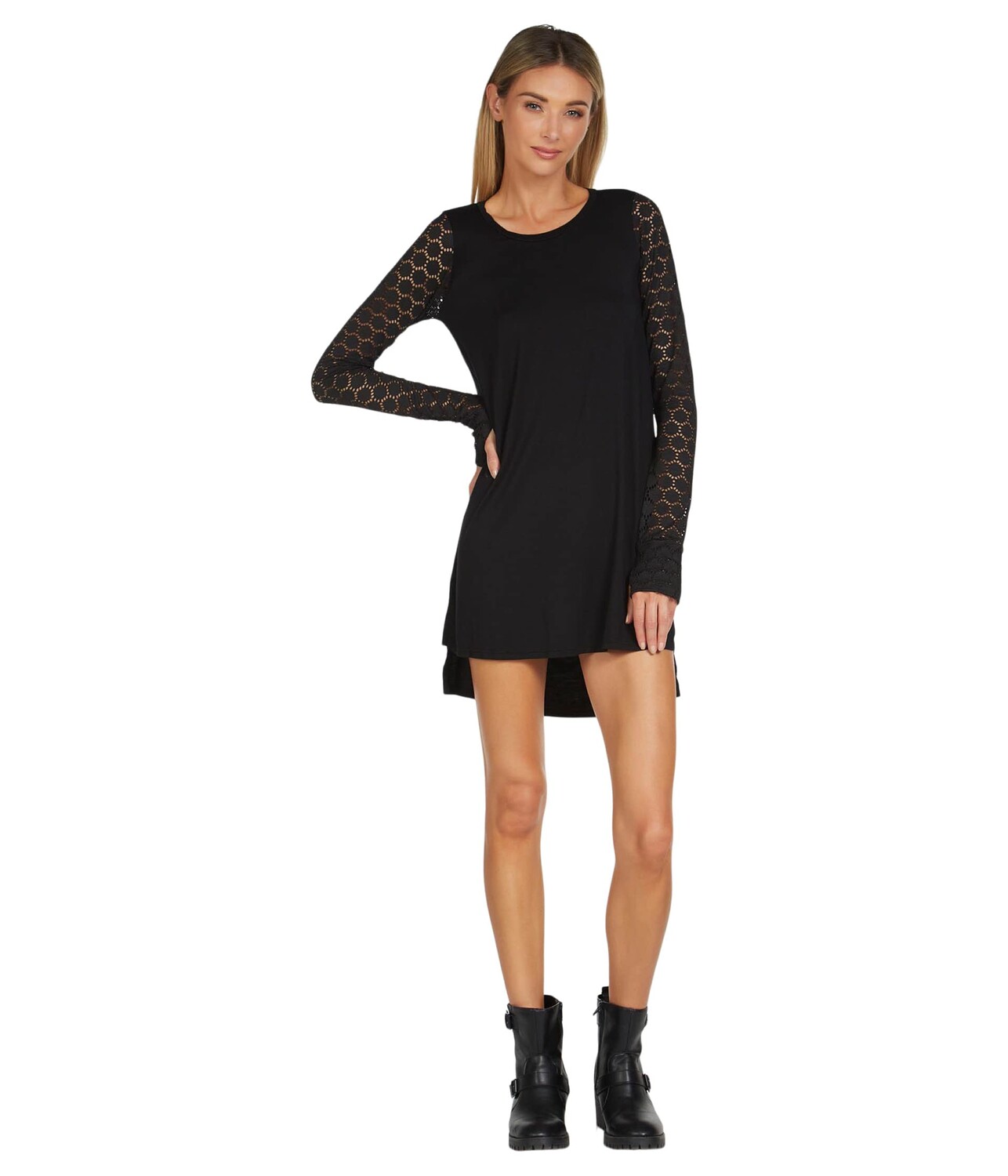 

Платье Michael Lauren, Gaston High-Low Dress with Lace Sleeve