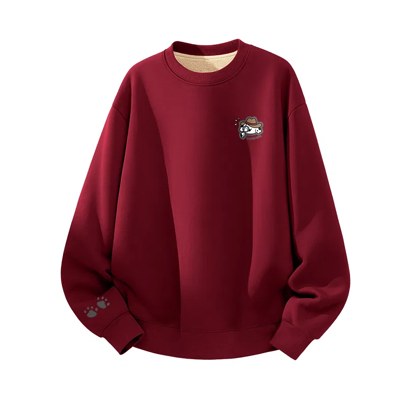 Детский свитшот на флисе с принтом Tonlion, Color: (Fleece-lined and Thick)Wine Red (tb Adventure Cowboy Chest Patch_tb Two Claws Left Sleeve Patch)