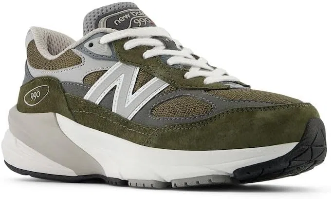 Детские кроссовки для девочек с водонепроницаемым верхом 990 V6 New Balance, Olive/Grey — фото 4