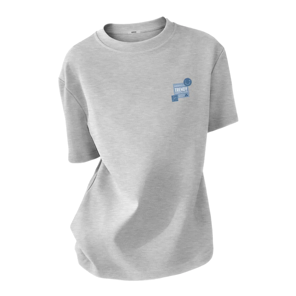 Детская футболка с принтом Smiley Face Label Chest Logo MINISO, Heather Gray