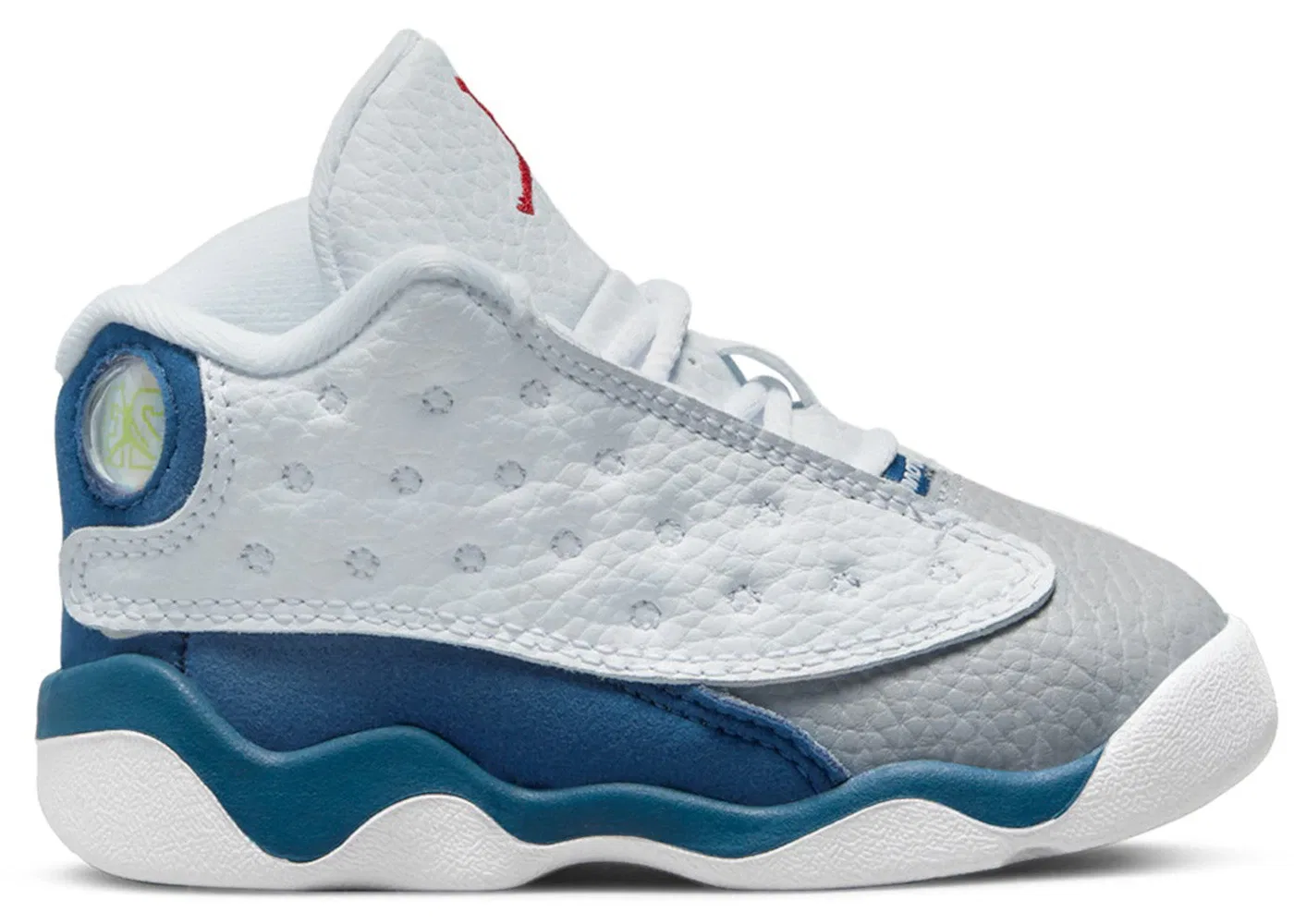 Детские кроссовки Lifestyle с цветами французского флага Jordan 13 Retro, White/French Blue/Light Steel Grey/Fire Red