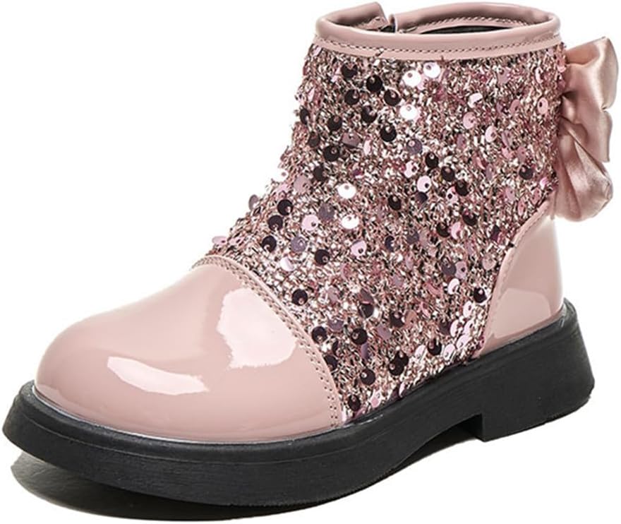 

Детские ботинки для девочек с молнией, модные короткие блестящие ботильоны с пайетками, легкие и удобные, для малышей, маленьких и больших детей BININBOX, Pink