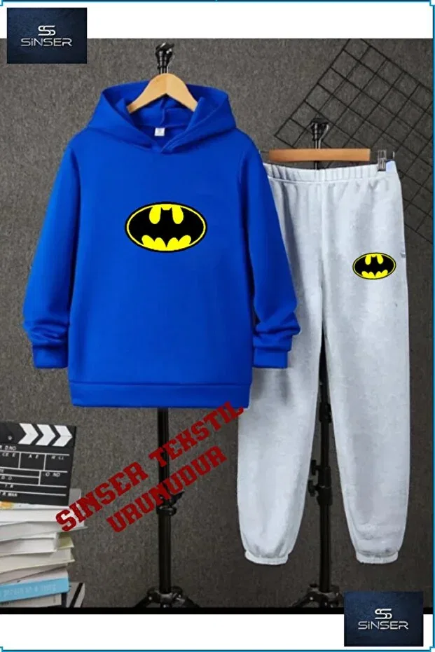 Детский комплект спортивного костюма с принтом Batmanlogo Ss Sinser, Blue/Gray