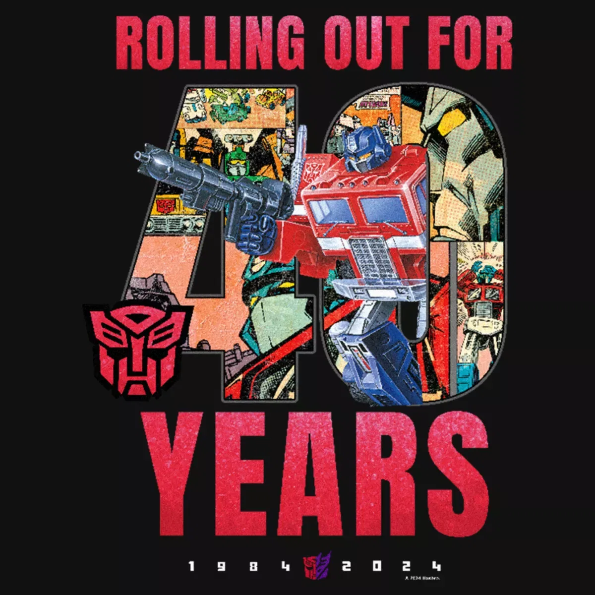 Детская футболка с принтом Transformers Distressed Rolling Out For 40 Years, Black — фото 2