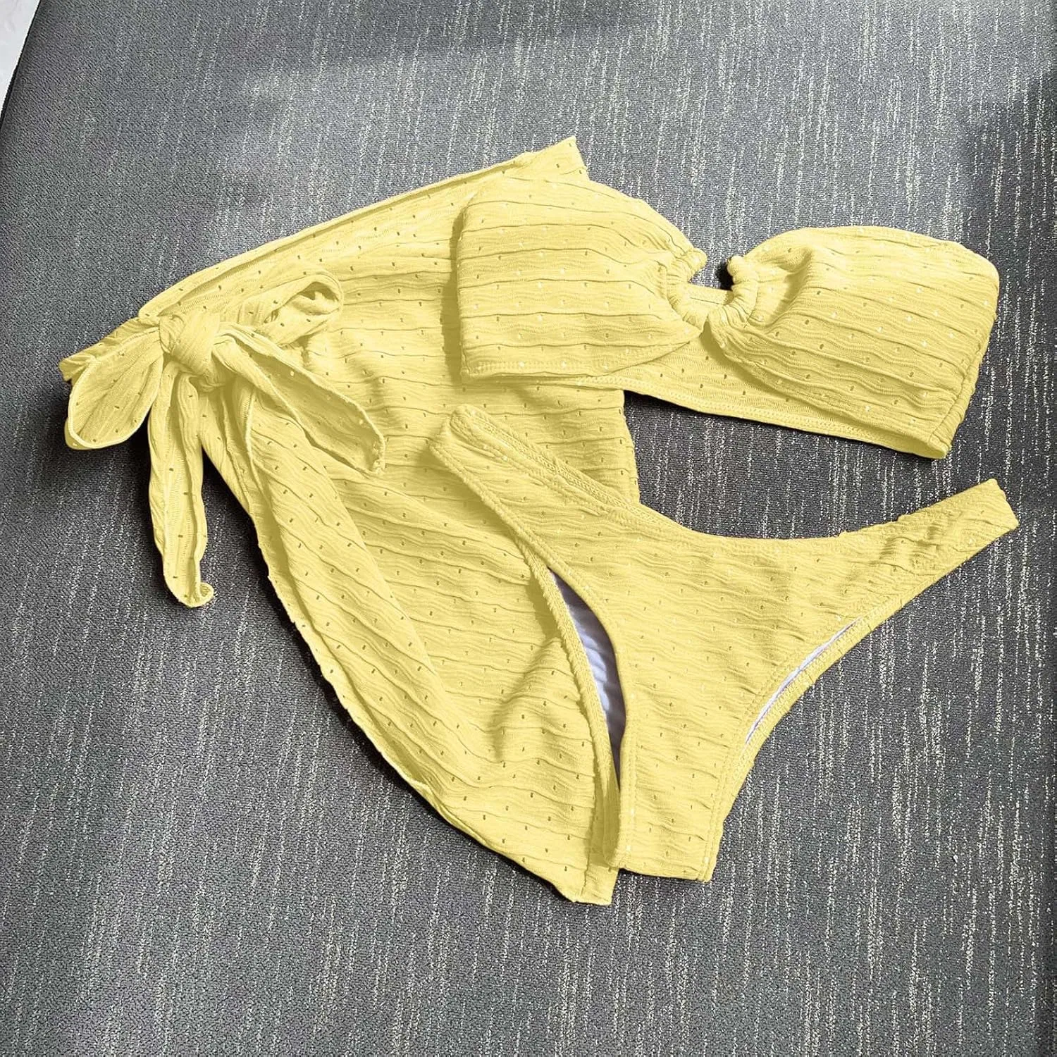 Женский бикини-комплект с бандо и бахромой, Yellow — фото 3
