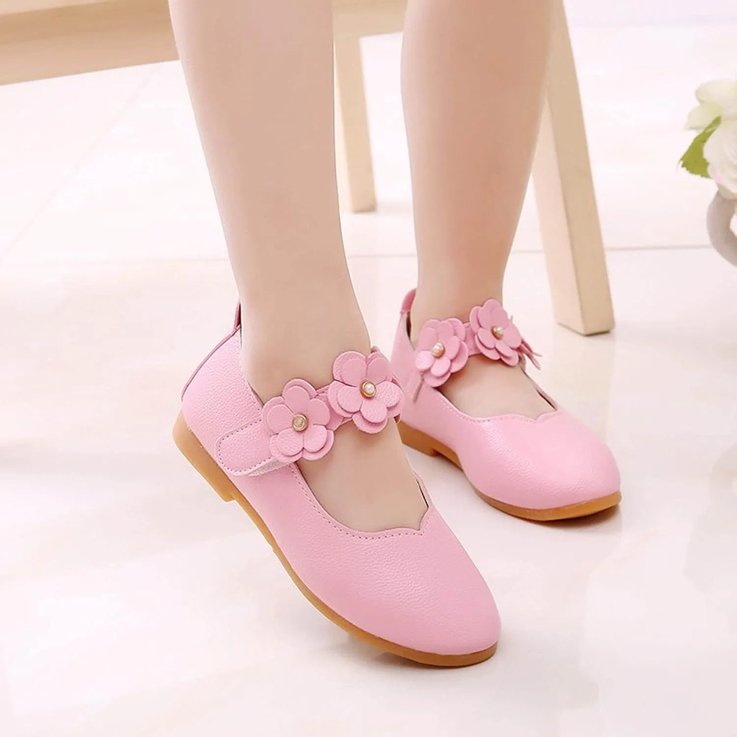Детские туфли для девочек с принтом 3D Flower Pearl Mary Jane 2026, Pink — фото 3